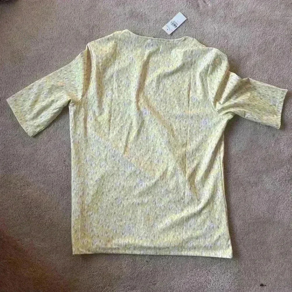 Ann Taylor Shirt Womens Size large Yellow Half Sleeve Ditsy Floral Print Top New - Picture 5 of 5